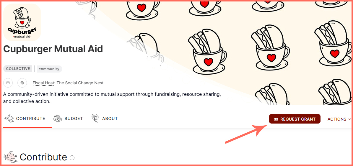 Cupburger Open Collective page screenshot.